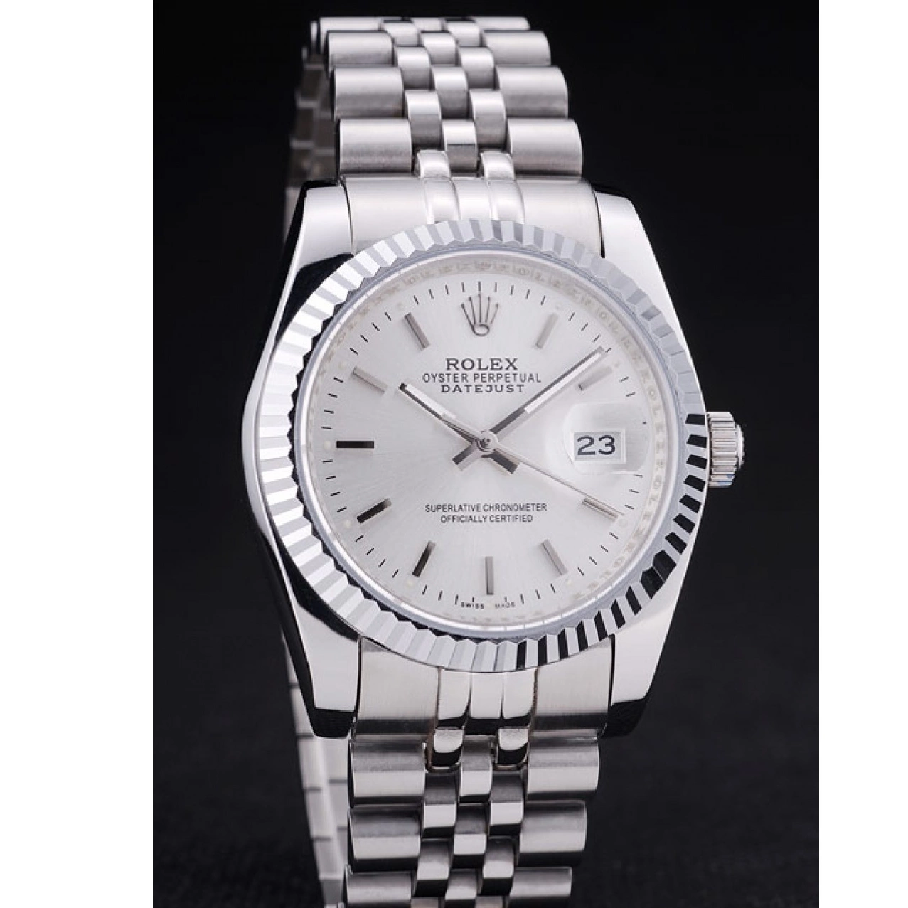 Best AAA Replica Sites 7457 Rolex Ribbed Silver Dial Datejust Bezel 0531